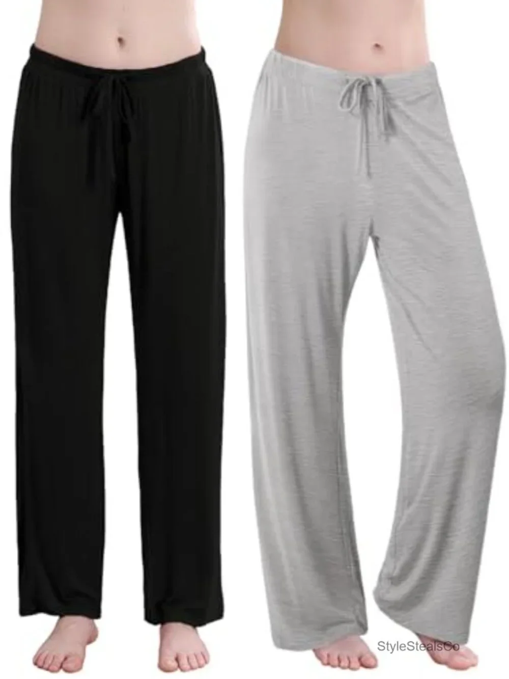 Women's Drawstring Pajama Pants Wide Leg Lounge Sleep Bottoms with Pockets 2